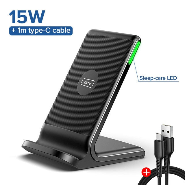 INIU 15W Qi Wireless Charger LED USB C Fast Charging Holder Stand For iPhone 13 12 11 Pro Max Xs 8 Samsung S21 S20 S10 Xiaomi LG