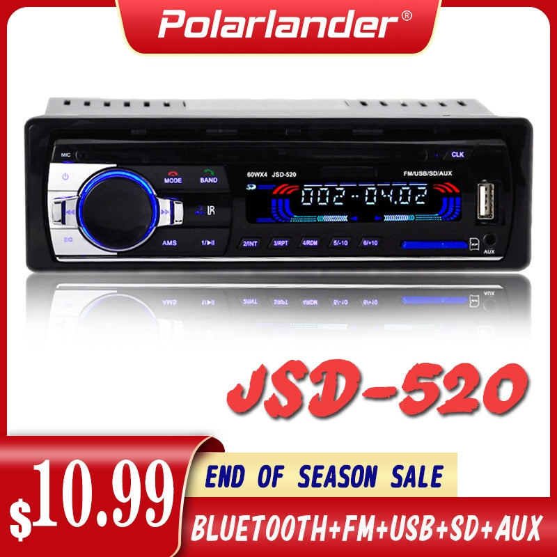 Car Stereo Radio  JSD 520   MP3/WMA/WAV player  Bluetooth  hot sale  floor price  FM/SD/USB/AUX    Multiple EQ  1 DIN 12V