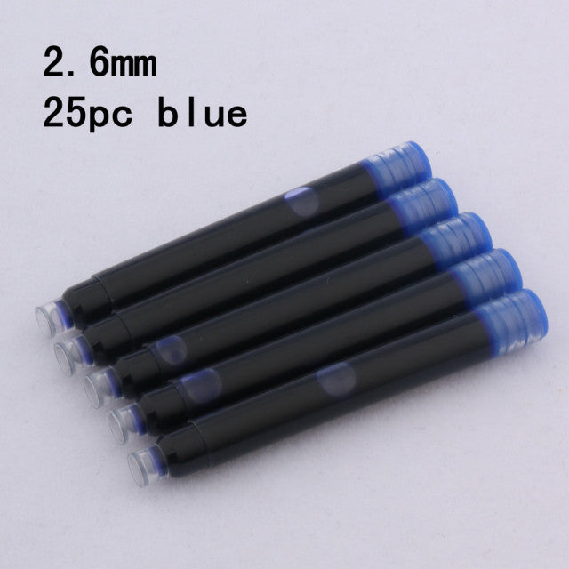 High Quality 25pcs Black Universal Fountain Pen Ink Cartridges Pen Refill Color 2.6mm 3.4mm  Stationery Office School Supplies