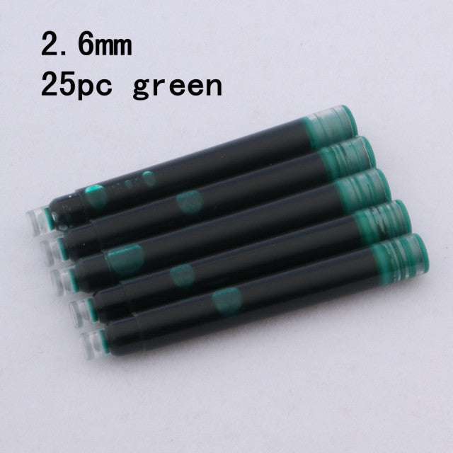 High Quality 25pcs Black Universal Fountain Pen Ink Cartridges Pen Refill Color 2.6mm 3.4mm  Stationery Office School Supplies