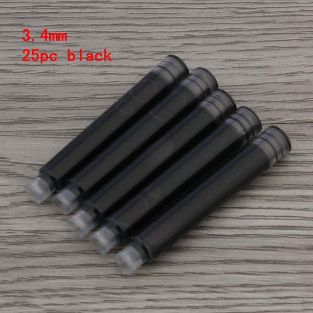 High Quality 25pcs Black Universal Fountain Pen Ink Cartridges Pen Refill Color 2.6mm 3.4mm  Stationery Office School Supplies