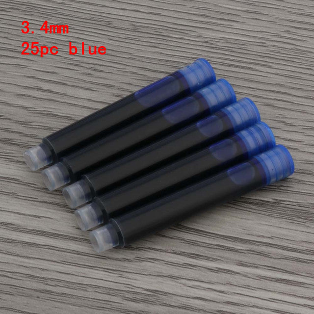 High Quality 25pcs Black Universal Fountain Pen Ink Cartridges Pen Refill Color 2.6mm 3.4mm  Stationery Office School Supplies