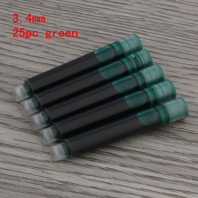 High Quality 25pcs Black Universal Fountain Pen Ink Cartridges Pen Refill Color 2.6mm 3.4mm  Stationery Office School Supplies