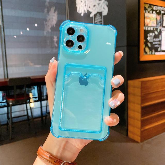 Transparent Card Slot Bag Holder Case for iPhone 13 11 12 Pro Max Mini X XS XR SE2 7 8 Plus Clear Shockproof Soft Wallet Cover