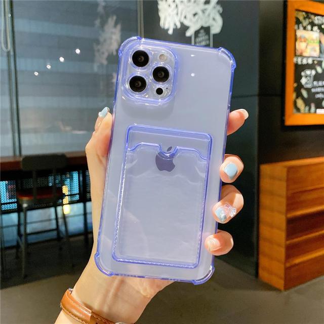 Transparent Card Slot Bag Holder Case for iPhone 13 11 12 Pro Max Mini X XS XR SE2 7 8 Plus Clear Shockproof Soft Wallet Cover