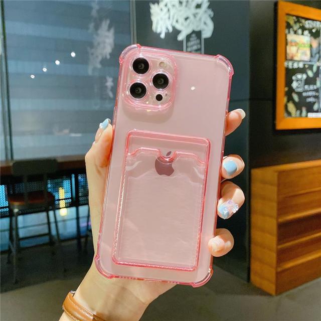 Transparent Card Slot Bag Holder Case for iPhone 13 11 12 Pro Max Mini X XS XR SE2 7 8 Plus Clear Shockproof Soft Wallet Cover