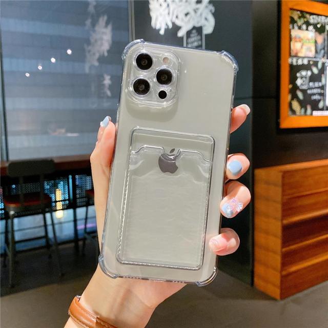 Transparent Card Slot Bag Holder Case for iPhone 13 11 12 Pro Max Mini X XS XR SE2 7 8 Plus Clear Shockproof Soft Wallet Cover