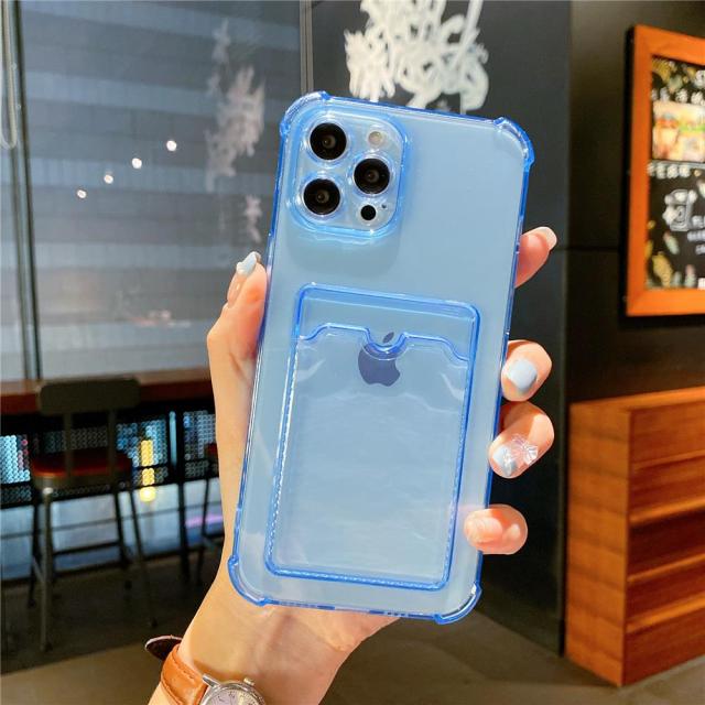 Transparent Card Slot Bag Holder Case for iPhone 13 11 12 Pro Max Mini X XS XR SE2 7 8 Plus Clear Shockproof Soft Wallet Cover