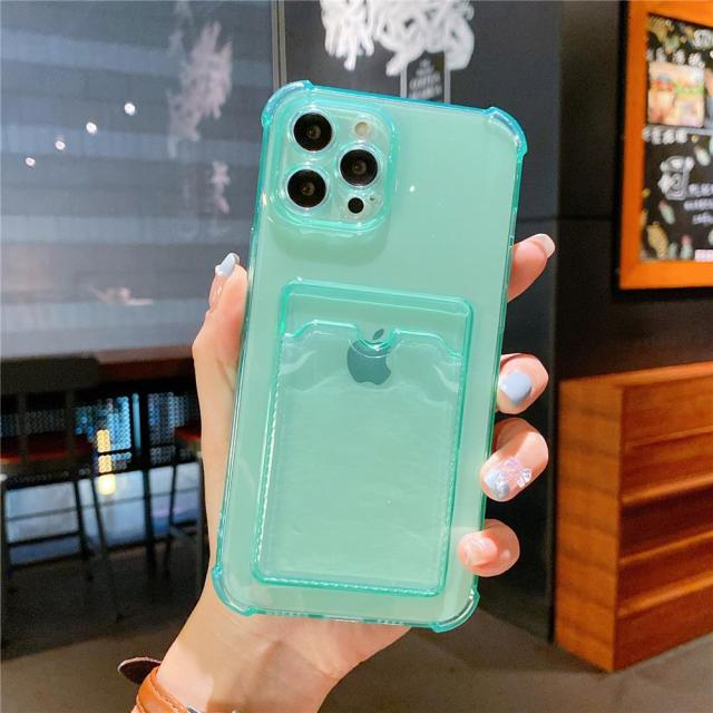 Transparent Card Slot Bag Holder Case for iPhone 13 11 12 Pro Max Mini X XS XR SE2 7 8 Plus Clear Shockproof Soft Wallet Cover