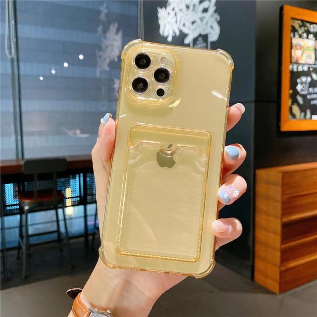 Transparent Card Slot Bag Holder Case for iPhone 13 11 12 Pro Max Mini X XS XR SE2 7 8 Plus Clear Shockproof Soft Wallet Cover