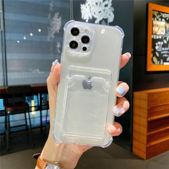 Transparent Card Slot Bag Holder Case for iPhone 13 11 12 Pro Max Mini X XS XR SE2 7 8 Plus Clear Shockproof Soft Wallet Cover