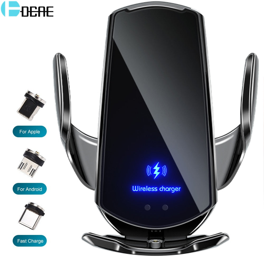 Automatic 15W Qi Car Wireless Charger for iPhone 13 12 11 XR X 8 Samsung S20 S10 Magnetic USB Infrared Sensor Phone Holder Mount