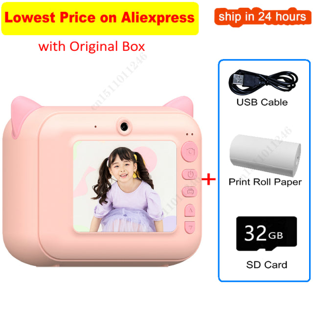 Kid Instant Print Camera Thermal Printing Camera Digital Photo Camera Girl&#39;s Toy Child Camera Video Boy&#39;s Birthday Gift