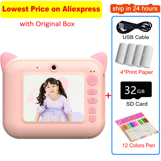 Kid Instant Print Camera Thermal Printing Camera Digital Photo Camera Girl&#39;s Toy Child Camera Video Boy&#39;s Birthday Gift