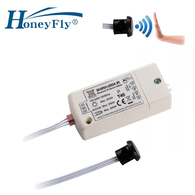 HoneyFly Patented IR Sensor Switch 250W 100-240V (Max.70W For LEDs) Infrared Sensor Switch Motion Sensor Auto On/off 5-10CM CE