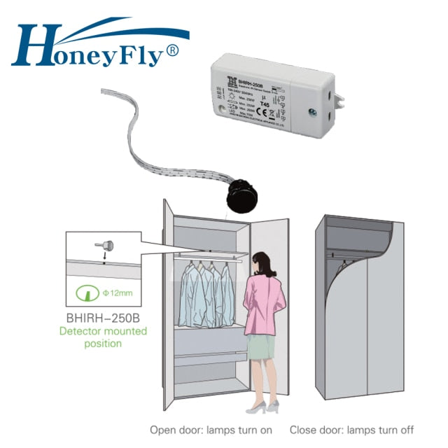 HoneyFly Patented IR Sensor Switch 250W 100-240V (Max.70W For LEDs) Infrared Sensor Switch Motion Sensor Auto On/off 5-10CM CE