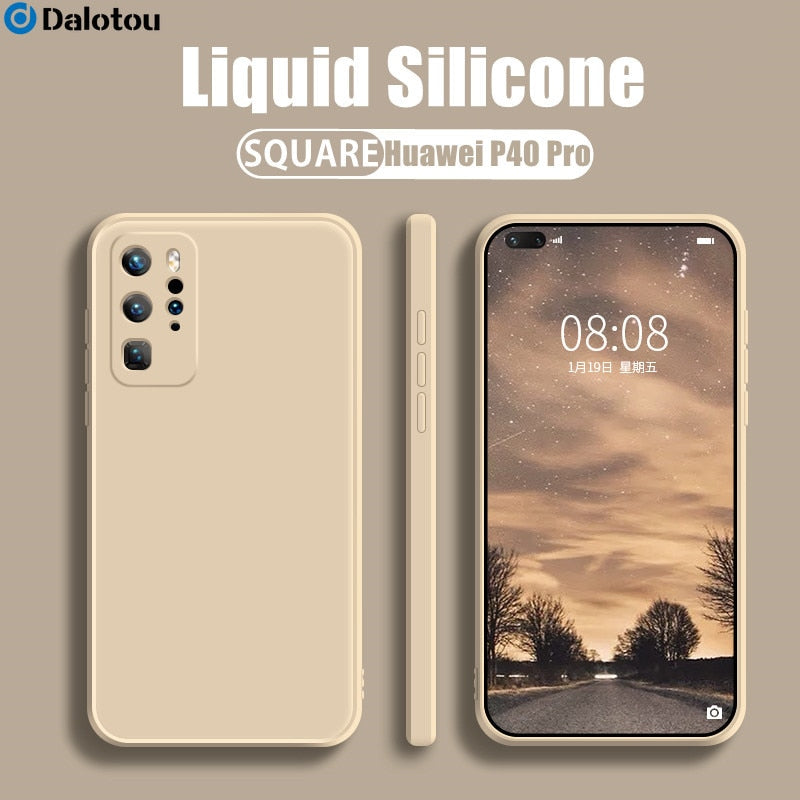 Luxury Square Liquid Silicone Case For Huawei P30 P40 Lite P50 P20 Pro Mate 20 30 40 Honor 20 8X P Smart 2021 Z Candy Soft Cover