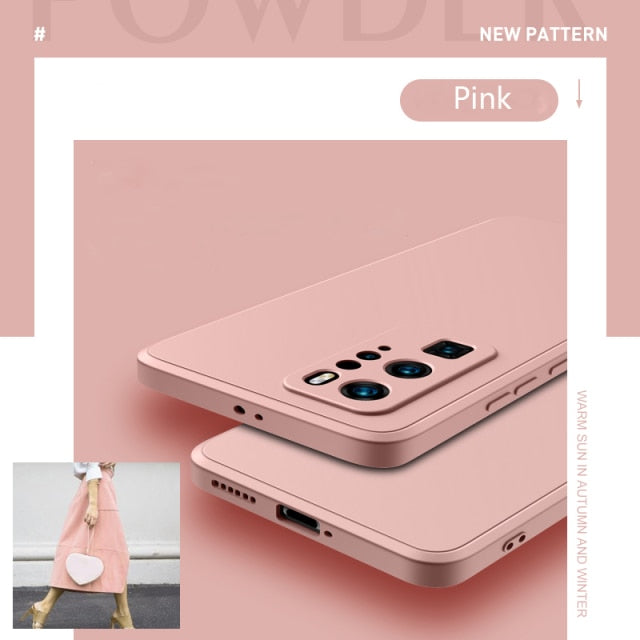 Luxury Square Liquid Silicone Case For Huawei P30 P40 Lite P50 P20 Pro Mate 20 30 40 Honor 20 8X P Smart 2021 Z Candy Soft Cover