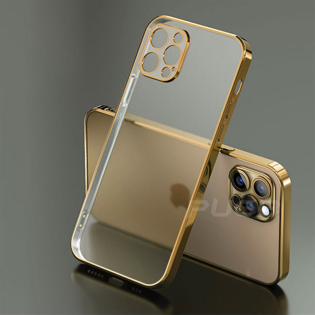 Luxury Plating Matte Transparent Soft Silicone Case for iPhone 11 12 13 Pro Max Mini XR X XS 7 8 Plus SE 2020 Shockproof Cover