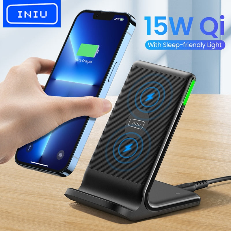 INIU 15W Qi Wireless Charger LED USB C Fast Charging Holder Stand For iPhone 13 12 11 Pro Max Xs 8 Samsung S21 S20 S10 Xiaomi LG