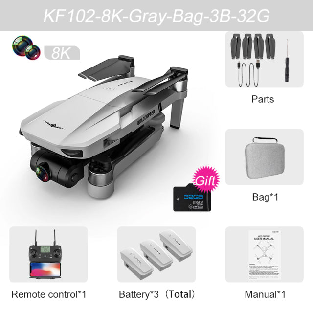 KF102 GPS Drone 4k Profesional 8K HD Camera 2-Axis Gimbal Anti-Shake Photography Brushless Foldable Quadcopter RC Distance 1200M