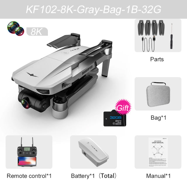 KF102 GPS Drone 4k Profesional 8K HD Camera 2-Axis Gimbal Anti-Shake Photography Brushless Foldable Quadcopter RC Distance 1200M