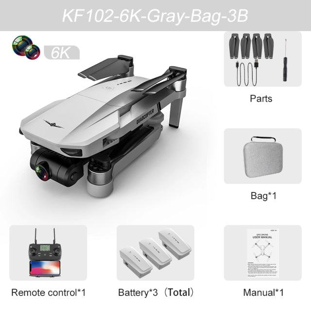 KF102 GPS Drone 4k Profesional 8K HD Camera 2-Axis Gimbal Anti-Shake Photography Brushless Foldable Quadcopter RC Distance 1200M