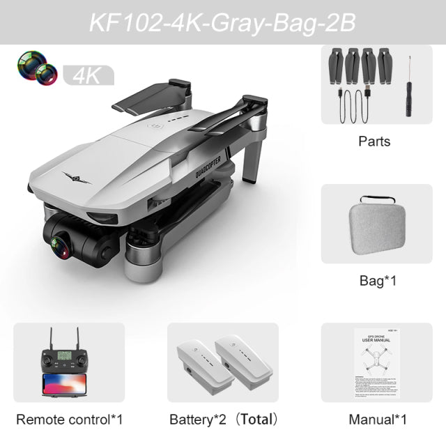 KF102 GPS Drone 4k Profesional 8K HD Camera 2-Axis Gimbal Anti-Shake Photography Brushless Foldable Quadcopter RC Distance 1200M