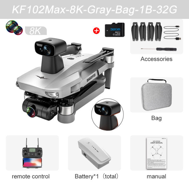 KF102 GPS Drone 4k Profesional 8K HD Camera 2-Axis Gimbal Anti-Shake Photography Brushless Foldable Quadcopter RC Distance 1200M