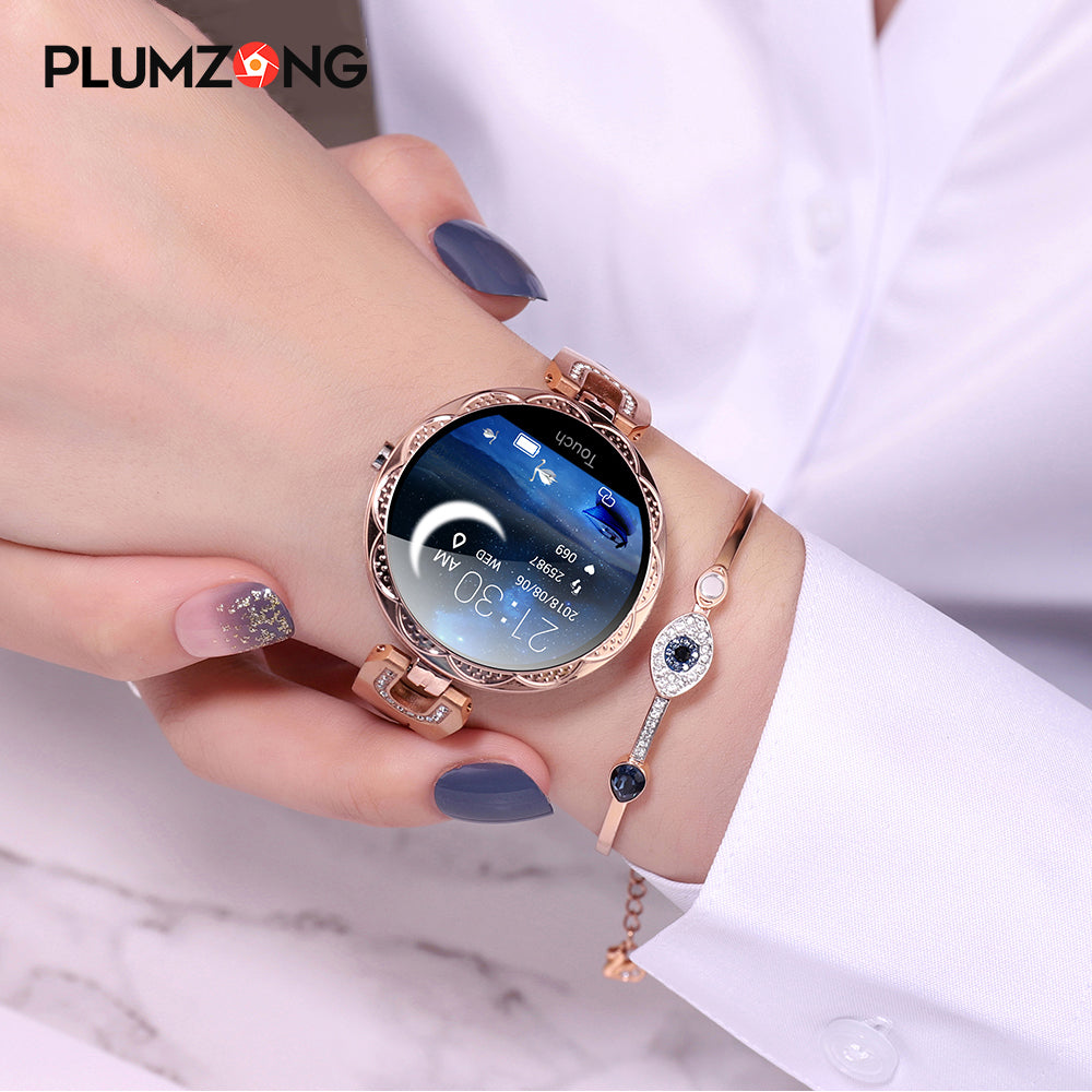 PLUMZONG Fashion Women&#39;s Smart Watch Waterproof Wearable Device Heart Rate Monitor Sports Smartwatch For Women Ladies