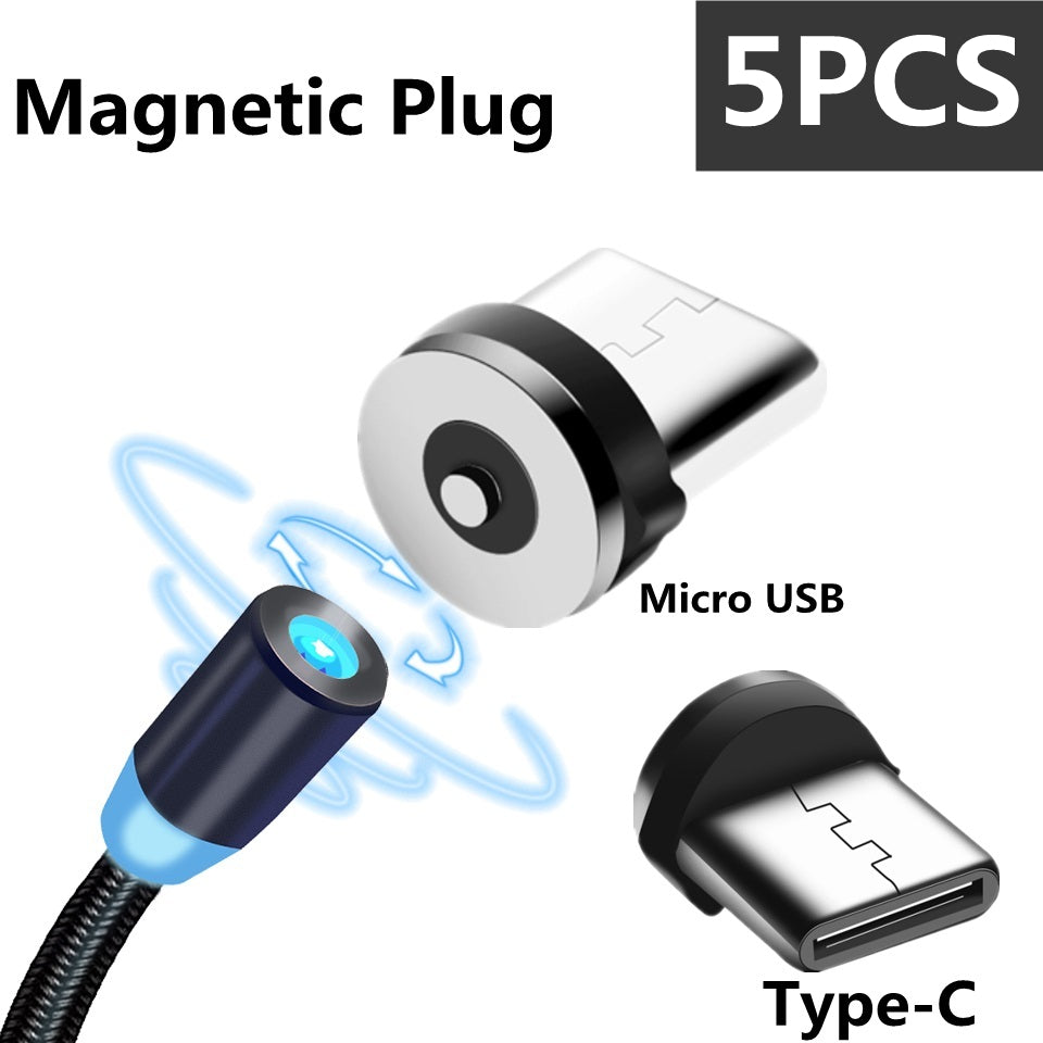 5PCS Round Magnetic Cable plug 360 Rotation Magnet Tips Type C Micro USB Plugs For Mobile Phone Replacement Parts Cable Adapter