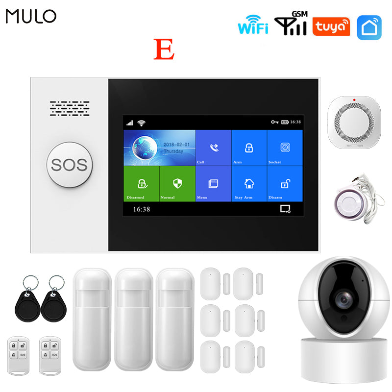 MULO Wireless Tuya Smart Home Wifi GSM Simply Safe Alarm System for Home Business SMS APP Control Burglar Alarm DIY Kit PG107