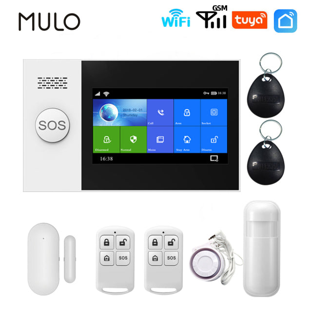 MULO Wireless Tuya Smart Home Wifi GSM Simply Safe Alarm System for Home Business SMS APP Control Burglar Alarm DIY Kit PG107