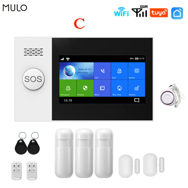 MULO Wireless Tuya Smart Home Wifi GSM Simply Safe Alarm System for Home Business SMS APP Control Burglar Alarm DIY Kit PG107