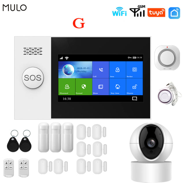 MULO Wireless Tuya Smart Home Wifi GSM Simply Safe Alarm System for Home Business SMS APP Control Burglar Alarm DIY Kit PG107