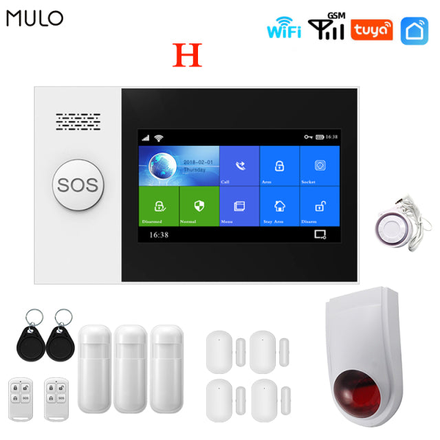 MULO Wireless Tuya Smart Home Wifi GSM Simply Safe Alarm System for Home Business SMS APP Control Burglar Alarm DIY Kit PG107