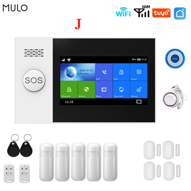 MULO Wireless Tuya Smart Home Wifi GSM Simply Safe Alarm System for Home Business SMS APP Control Burglar Alarm DIY Kit PG107