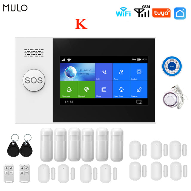 MULO Wireless Tuya Smart Home Wifi GSM Simply Safe Alarm System for Home Business SMS APP Control Burglar Alarm DIY Kit PG107