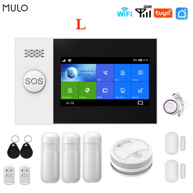 MULO Wireless Tuya Smart Home Wifi GSM Simply Safe Alarm System for Home Business SMS APP Control Burglar Alarm DIY Kit PG107