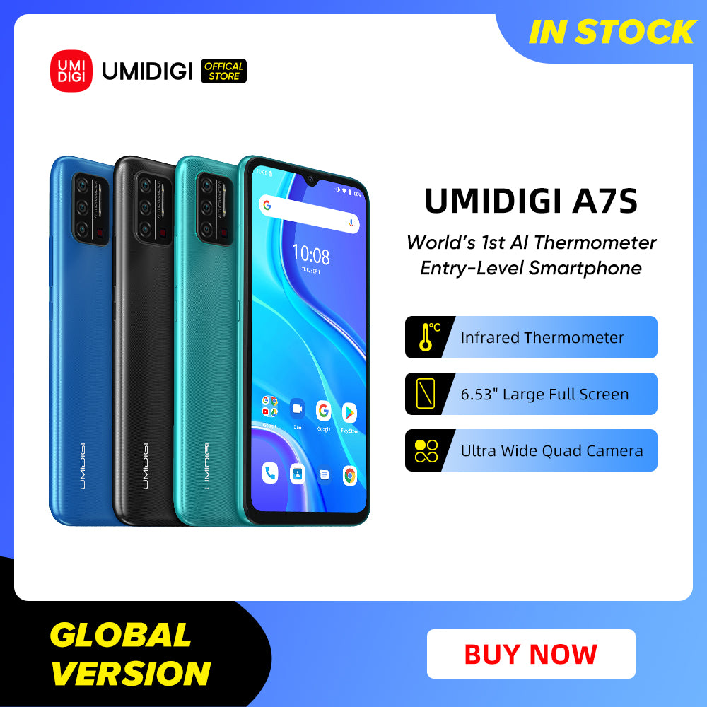 [US Charger] UMIDIGI A7S Smart Phone 6.53&quot; Screen 32GB 4150mAh Camera Global Version Cellphone Infrared Temperature Sensor