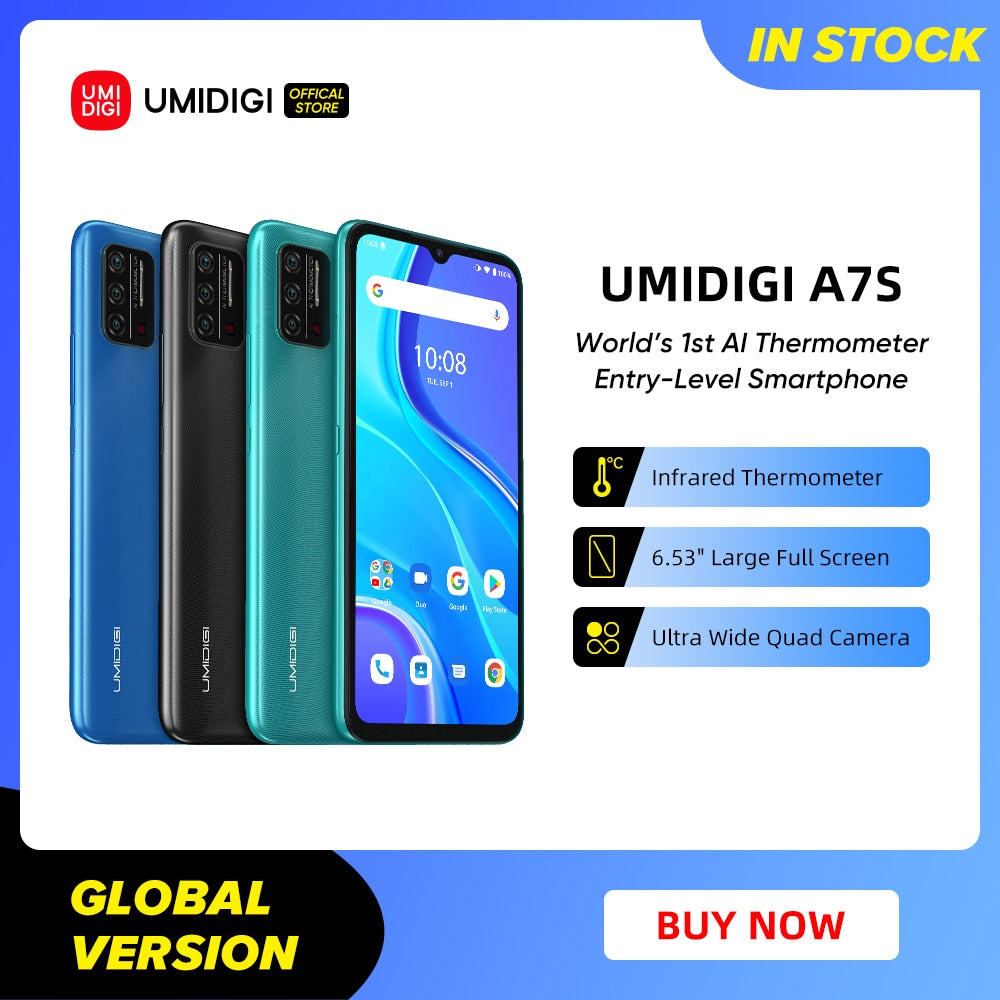 UMIDIGI A7S Smart Phone 6.53&quot; Screen 32GB 4150mAh Camera Global Version Cellphone Infrared Temperature Sensor