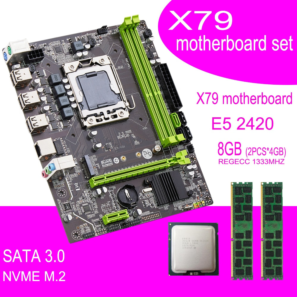 qiyida X79 motherboard set with Xeon LGA 1356 E5 2420 cpu 2pcs x 4GB = 8GB 1333MHz pc3 10600R DDR3 ECC REG memory ram