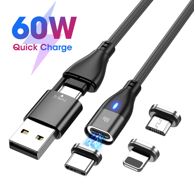 AUFU 6 in 1 60W PD Fast Charger Cable USB C To Type C Micro Magnetic Data Cables for iPhone Charging Wire for Macbook laptop
