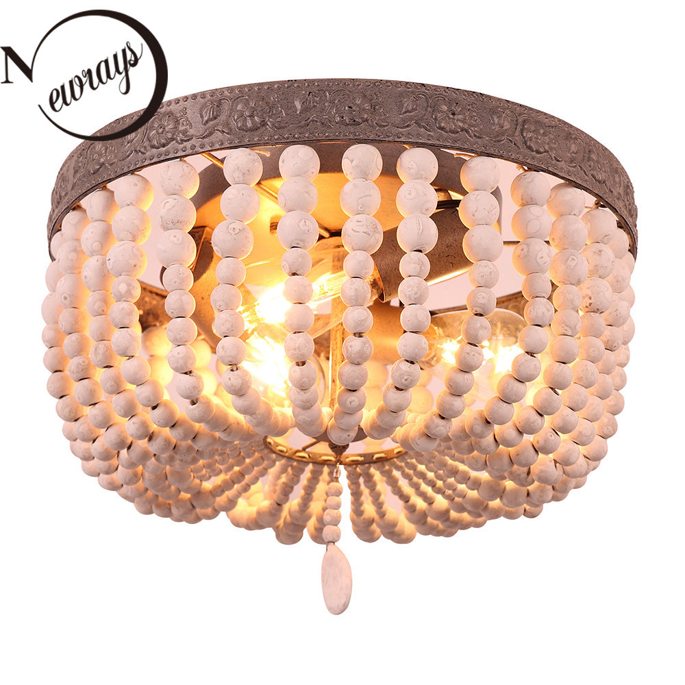 Retro loft vintage rustic round wooden bead ceiling lights