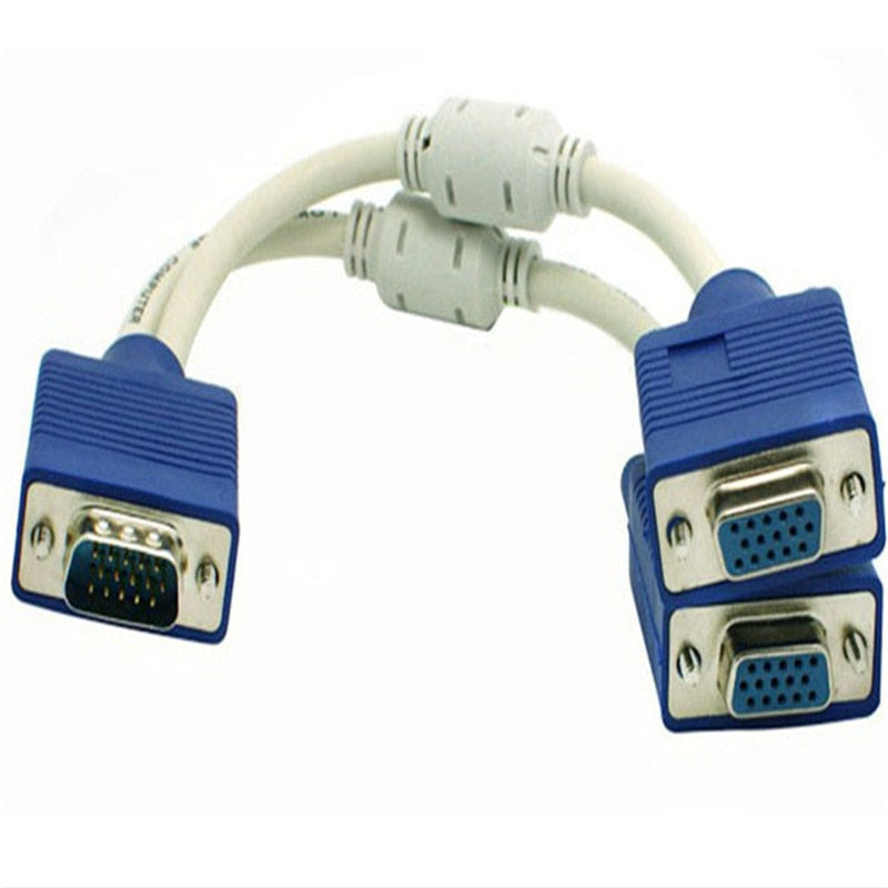 15 Pin VGA Male to 2 Female Y Splitter Cable SVGA Monitor Adapter Extension Converter Video Cable Lead for PC,TV 0.25m