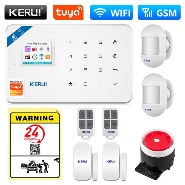 KERUI Tuya Smart WIFI GSM Security Alarm System Works With Alexa Home Burglar Motion Detector Smoke Door Window Sensor IP Camera