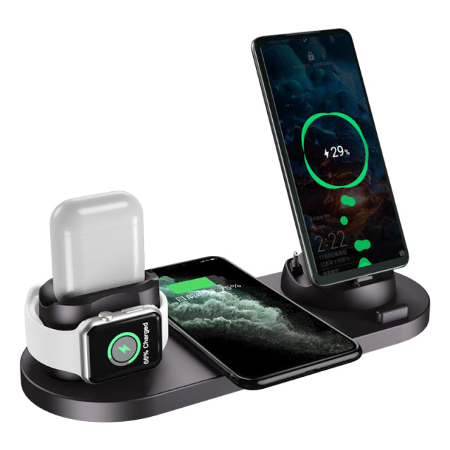 EXPUNKN Wireless Charger 6 in 1 10w Qi Fast Stand Carga Rapida Dock Station Carregador Sem Fio for Iphone Apple Watch Airpods