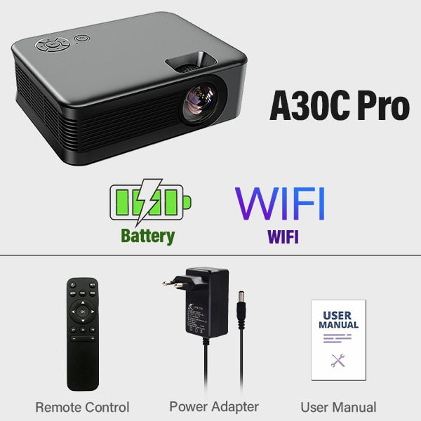 AUN MINI Projector Smart TV WIFI Portable Home Theater Cinema Battery Sync Phone Beamer LED Projectors for 4k Movies A30C Pro