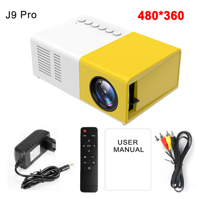 Salange J9Pro Mini Projector LED Home Media Player Audio Portable Proyectors 480x360 Pixels Supports 1080P HDMI USB Video Beamer