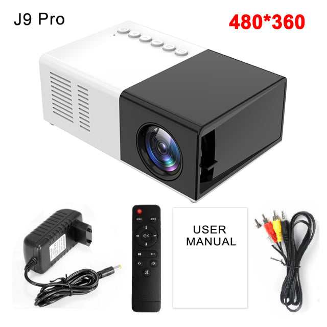 Salange J9Pro Mini Projector LED Home Media Player Audio Portable Proyectors 480x360 Pixels Supports 1080P HDMI USB Video Beamer